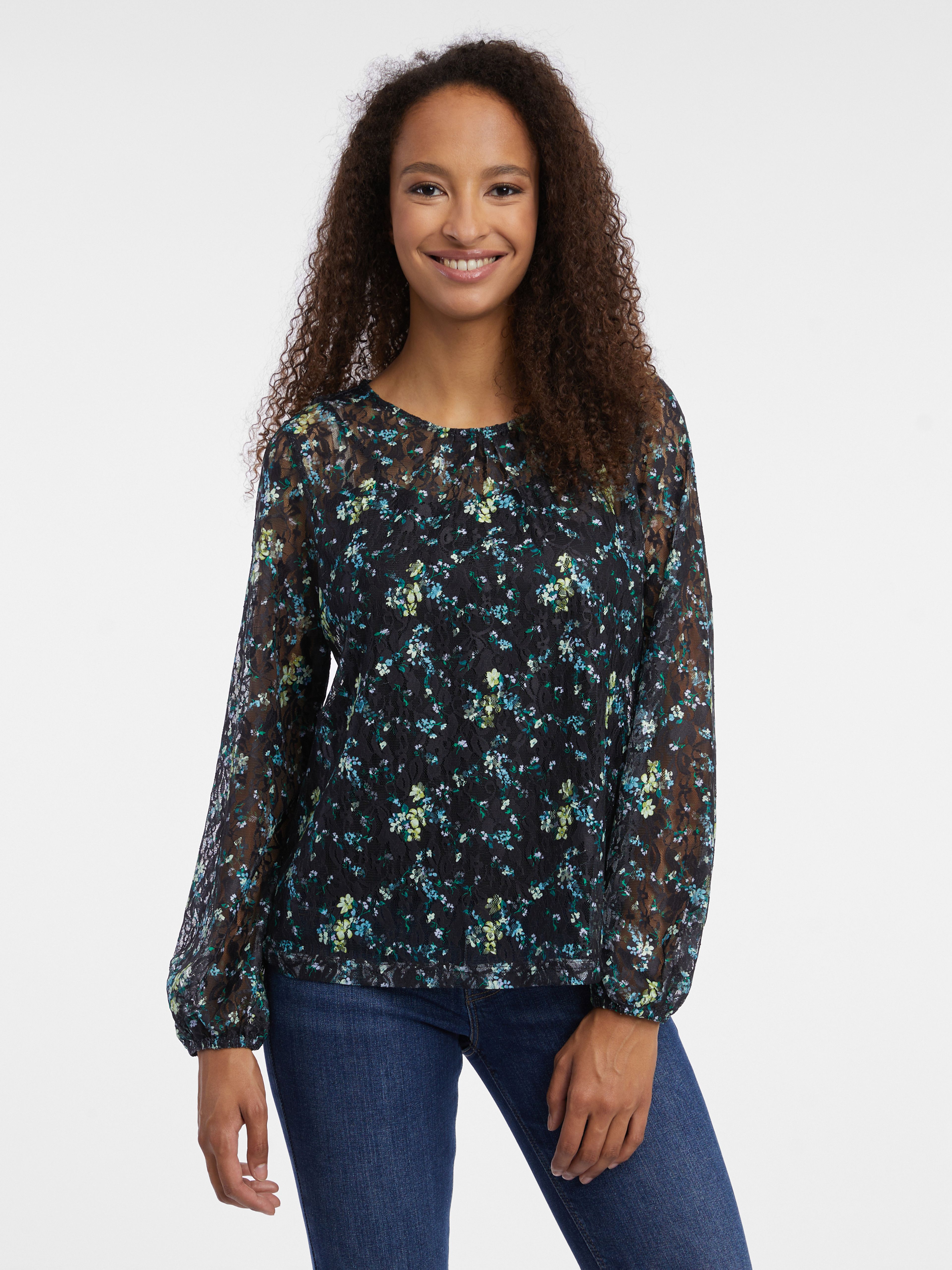 Schwarze Damenbluse mit Blumenmuster ORSAY