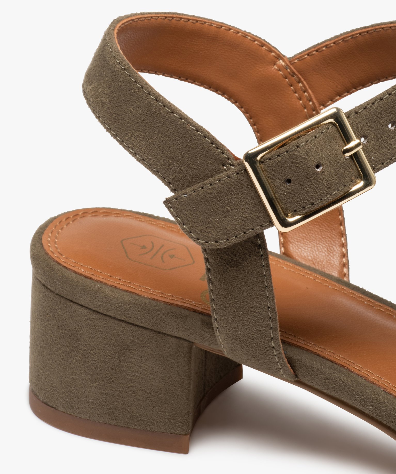 Sandales femme à brides matelassées en suédine et petit t... kaki | GEMO