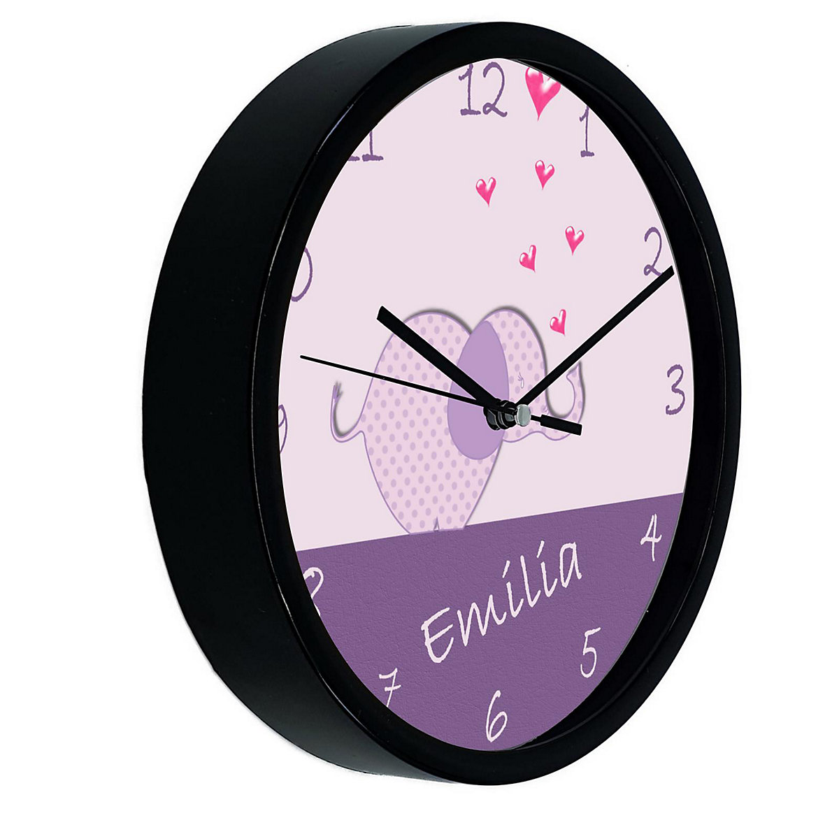 Kinder Wanduhr personalisiert mit Name Elefant lila