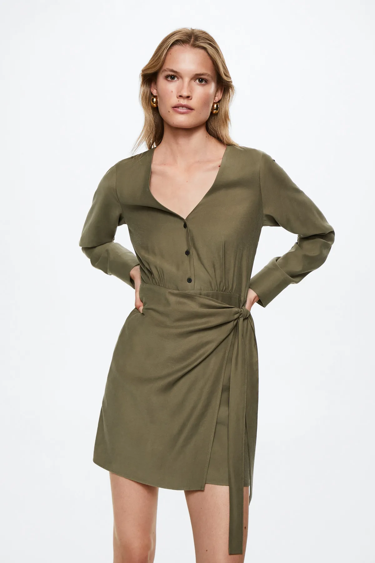 MANGO  Khakifarbenes Damenkleid 37003846