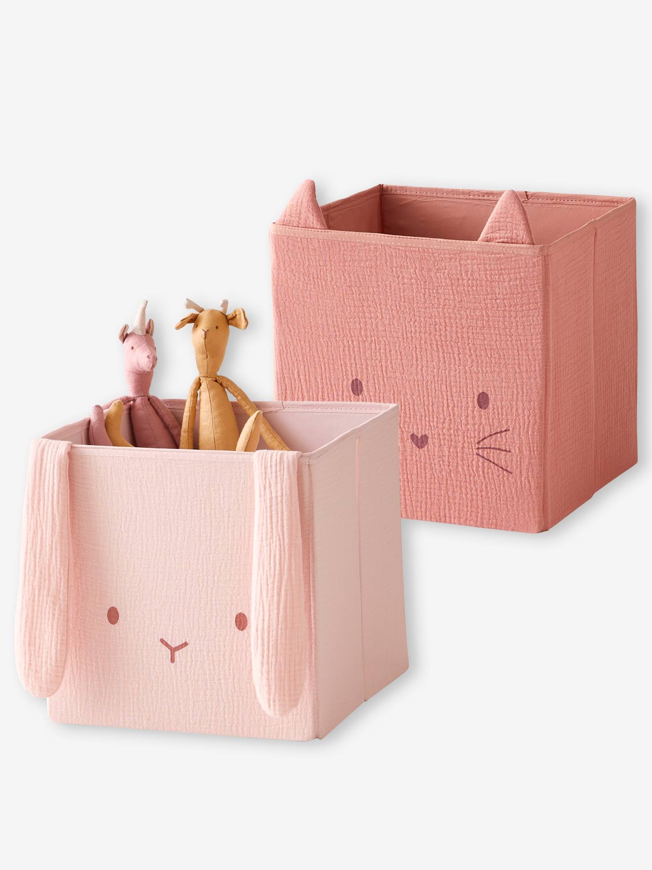 Lot de 2 bacs animaux en gaze de coton lot rose