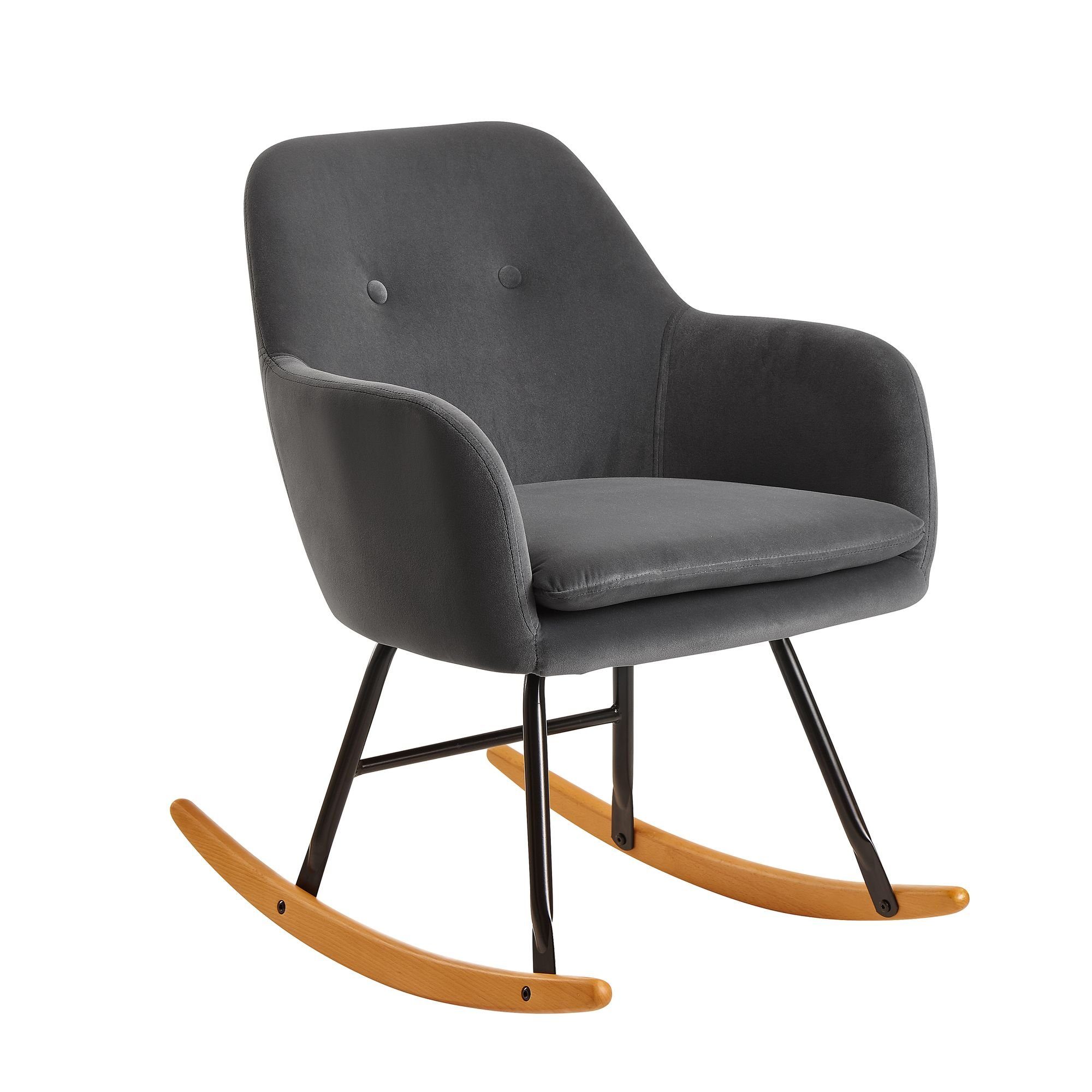 FINEBUY Schaukelstuhl FB23326 (Dunkelgrau 71x76x70cm Relaxsessel Samt Holz), Schaukelsessel Skandinavisch, Schwingsessel Modern
