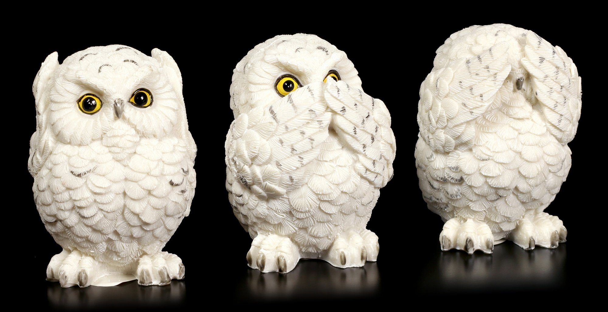 Figuren Shop GmbH Tierfigur Figur - Drei weise Schnee-Eulen - Tier Deko nichts böses sehen, sprechen, hören