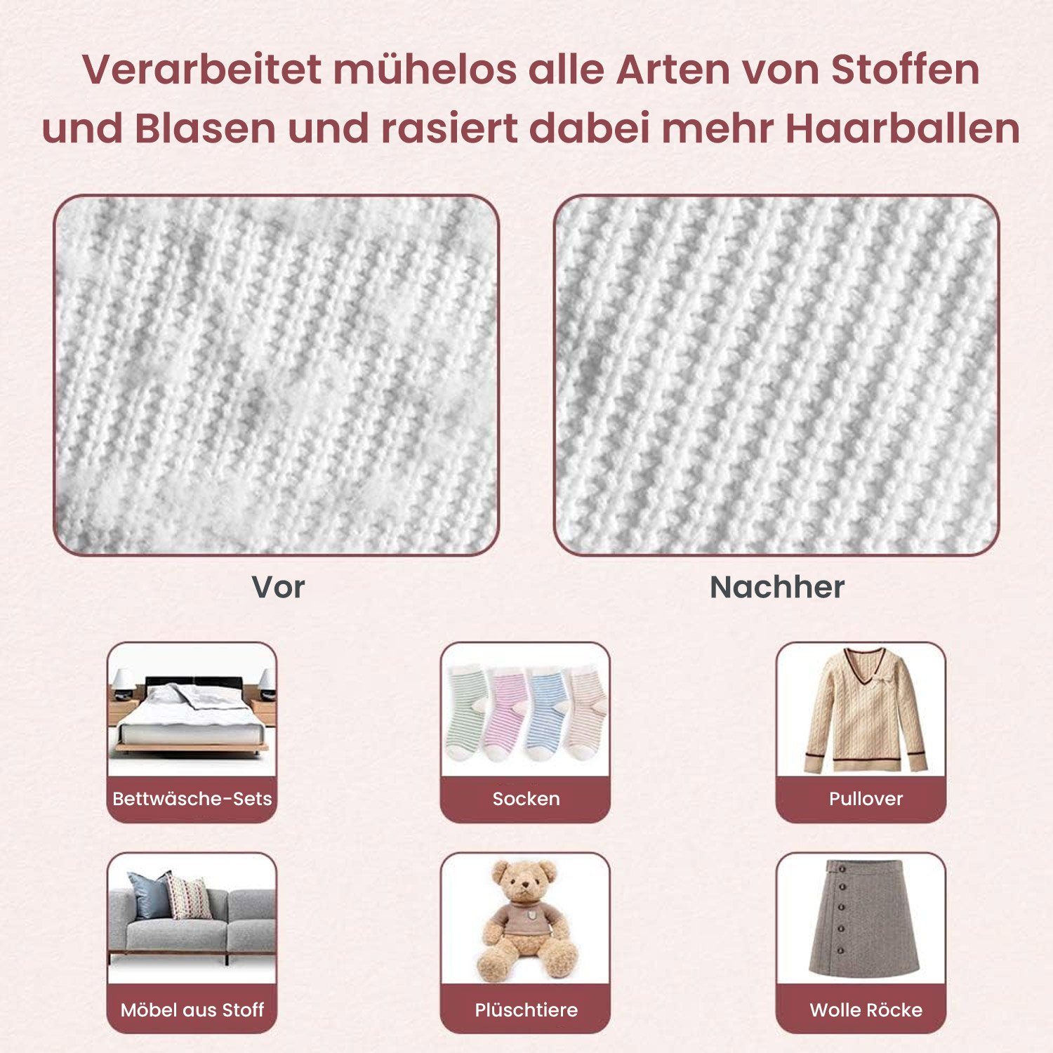 TOPMELON Fusselrasierer mit 2 Scherköpfen Elektrischer Stoff-Flusen-Trimmer