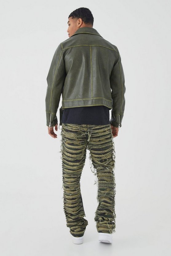 Kastige Vintage PU-Bikerjacke