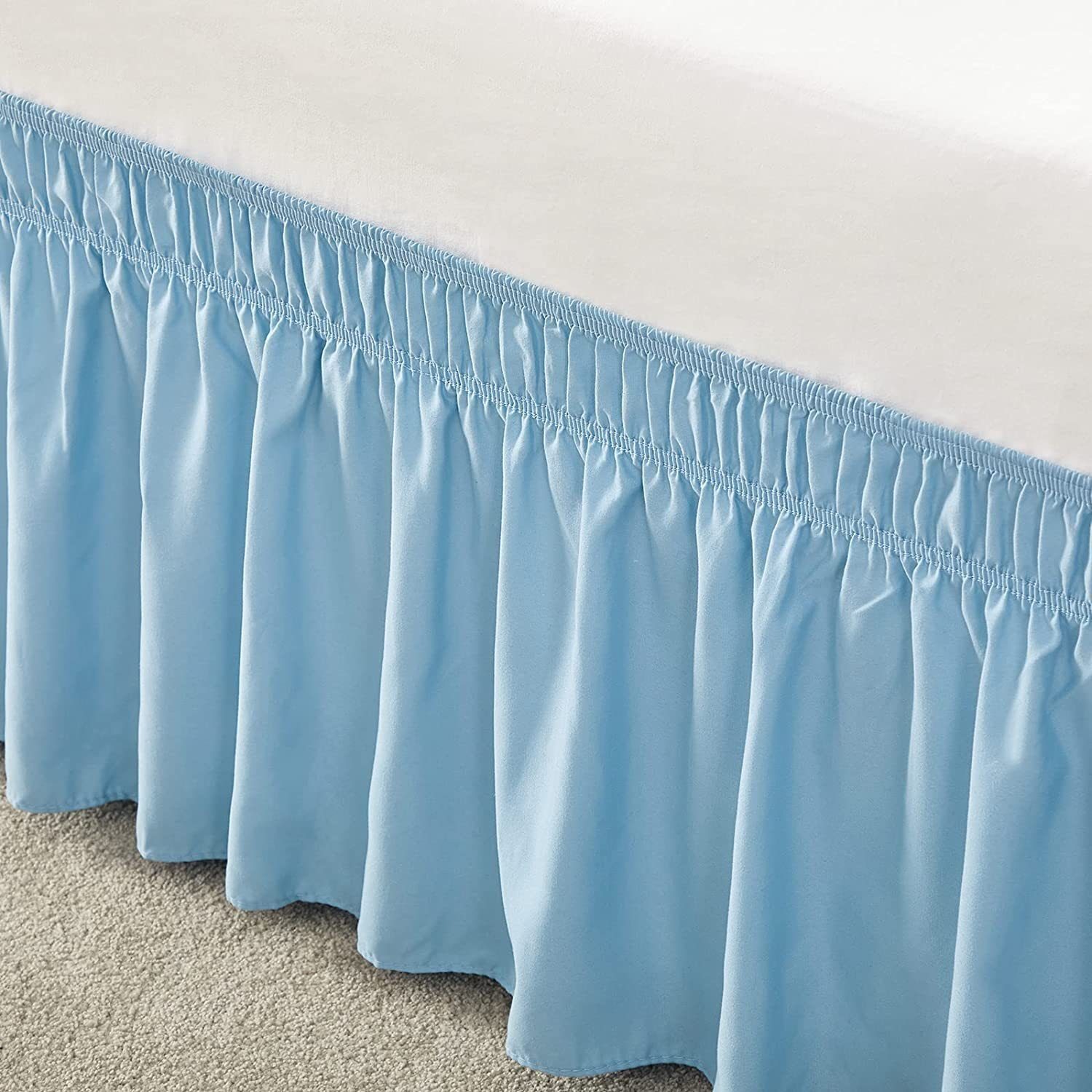 Matratzenschoner Bettrock mit verstellbarem elastischem Gürtel Blau 150x200+38 FELIXLEO