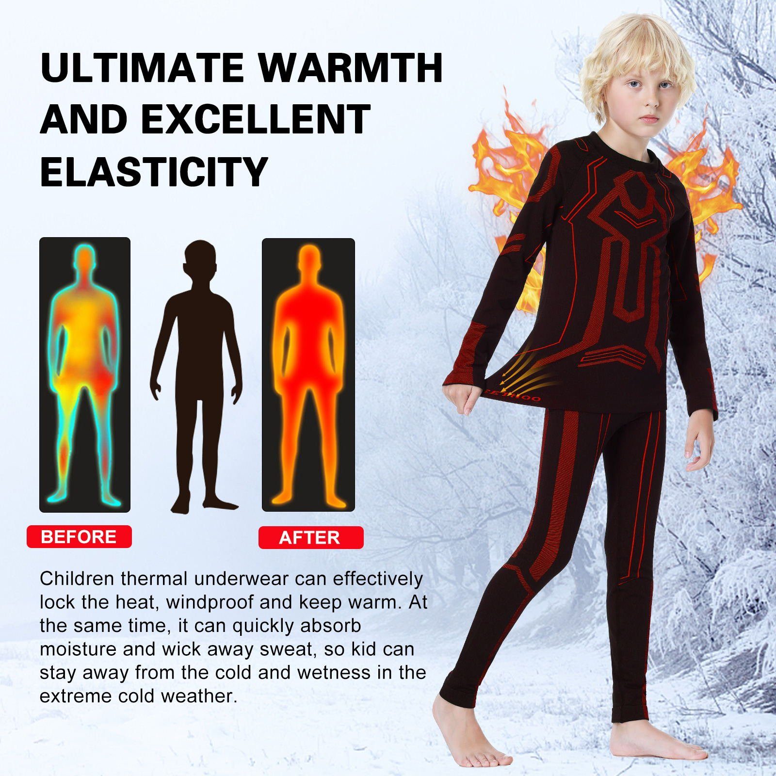 MEETYOO Thermounterhemd Kinder Funktionswäsche Thermounterwäsche Set (Unterhose Unterhemd, Basisschicht set 1 Stück / 2 Stück) Fleece Warm Atmungsaktiv