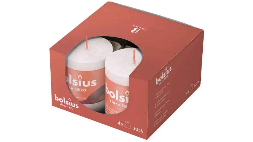 bolsius Stumpenkerzen Rustik Shine 4er Pack weiß