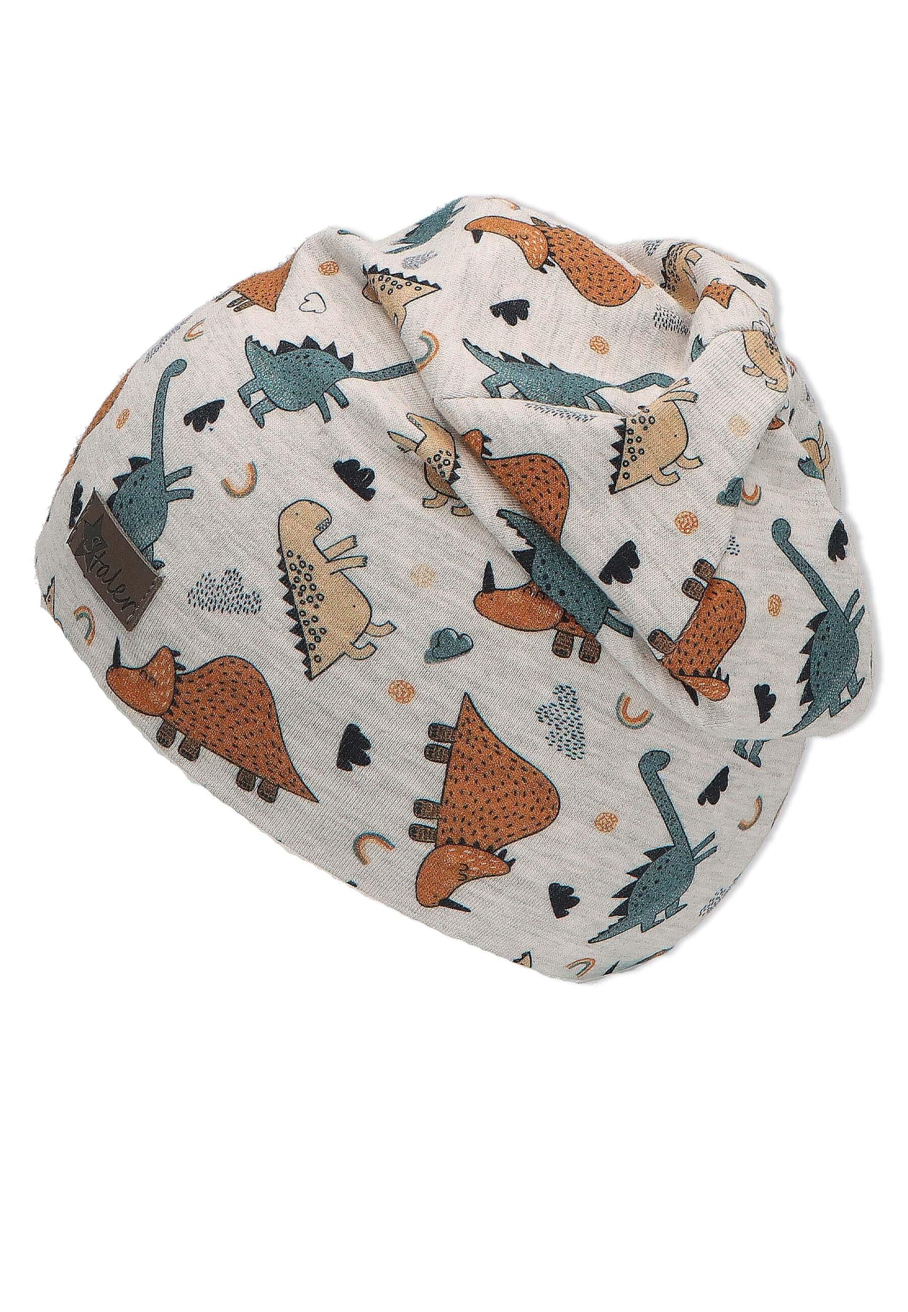 Slouch-Beanie bedruckt mit Dinos in Silber