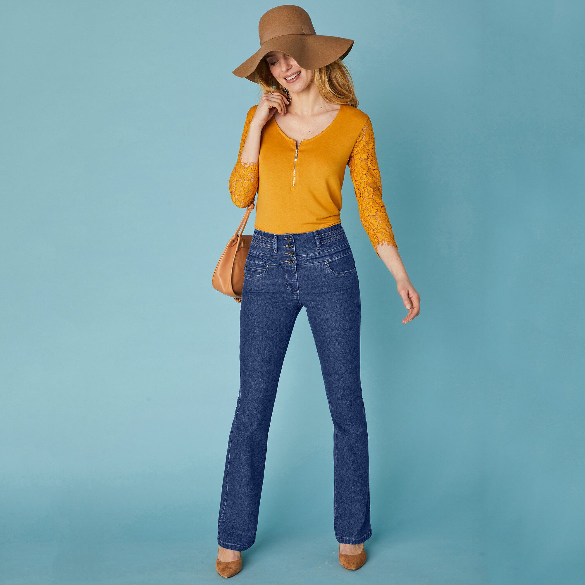 Jean coupe bootcut taille haute stretch