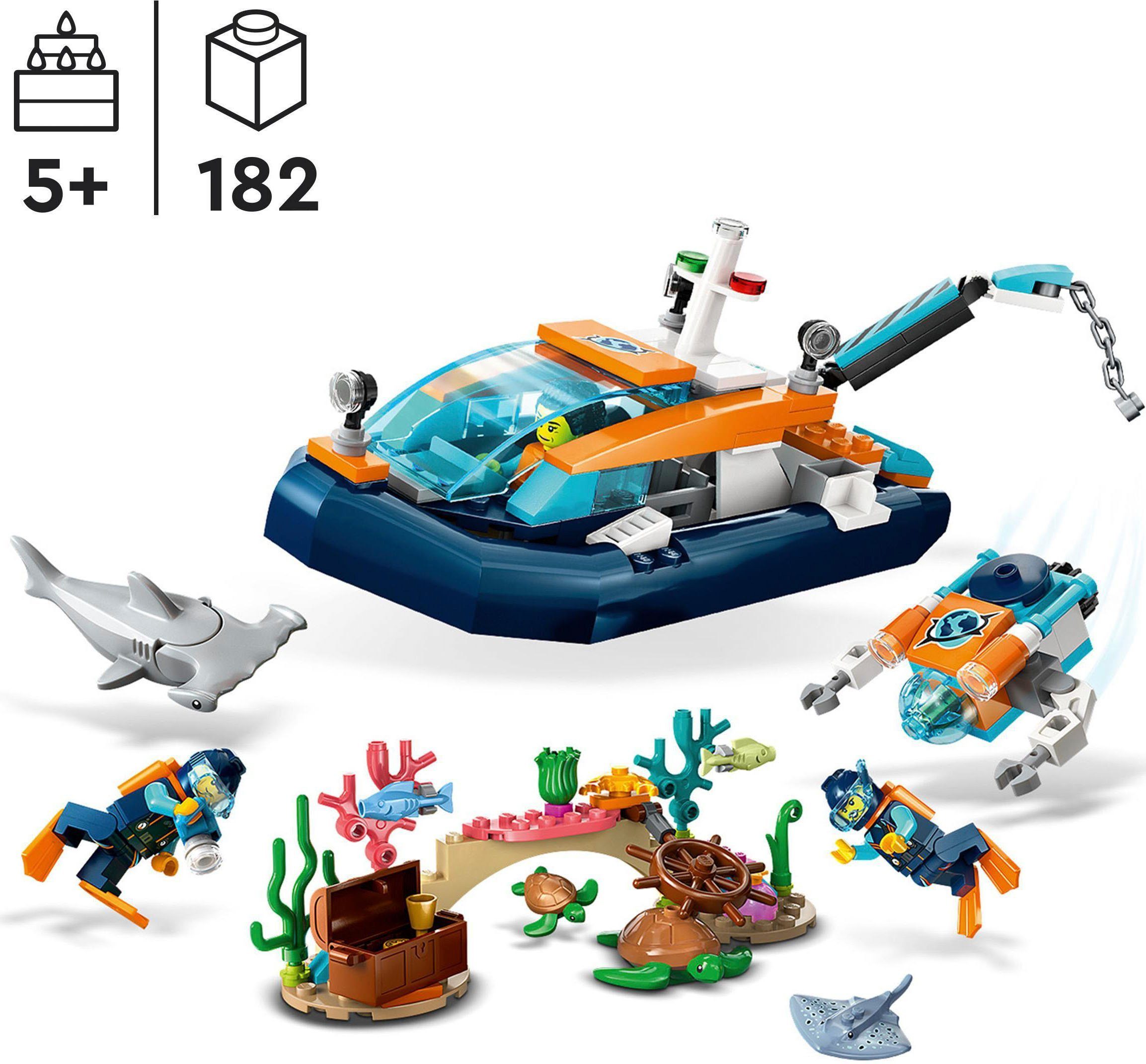 LEGO® Konstruktionsspielsteine Meeresforscher-Boot (60377), LEGO® City, (182 St), Made in Europe