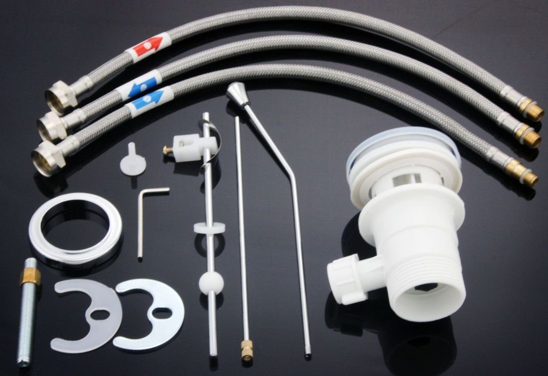 Tuganna Waschtischarmatur ND6111X Niederdruck Einhebelmischer Armatur Wasserhahn Chrom, Hebel offen