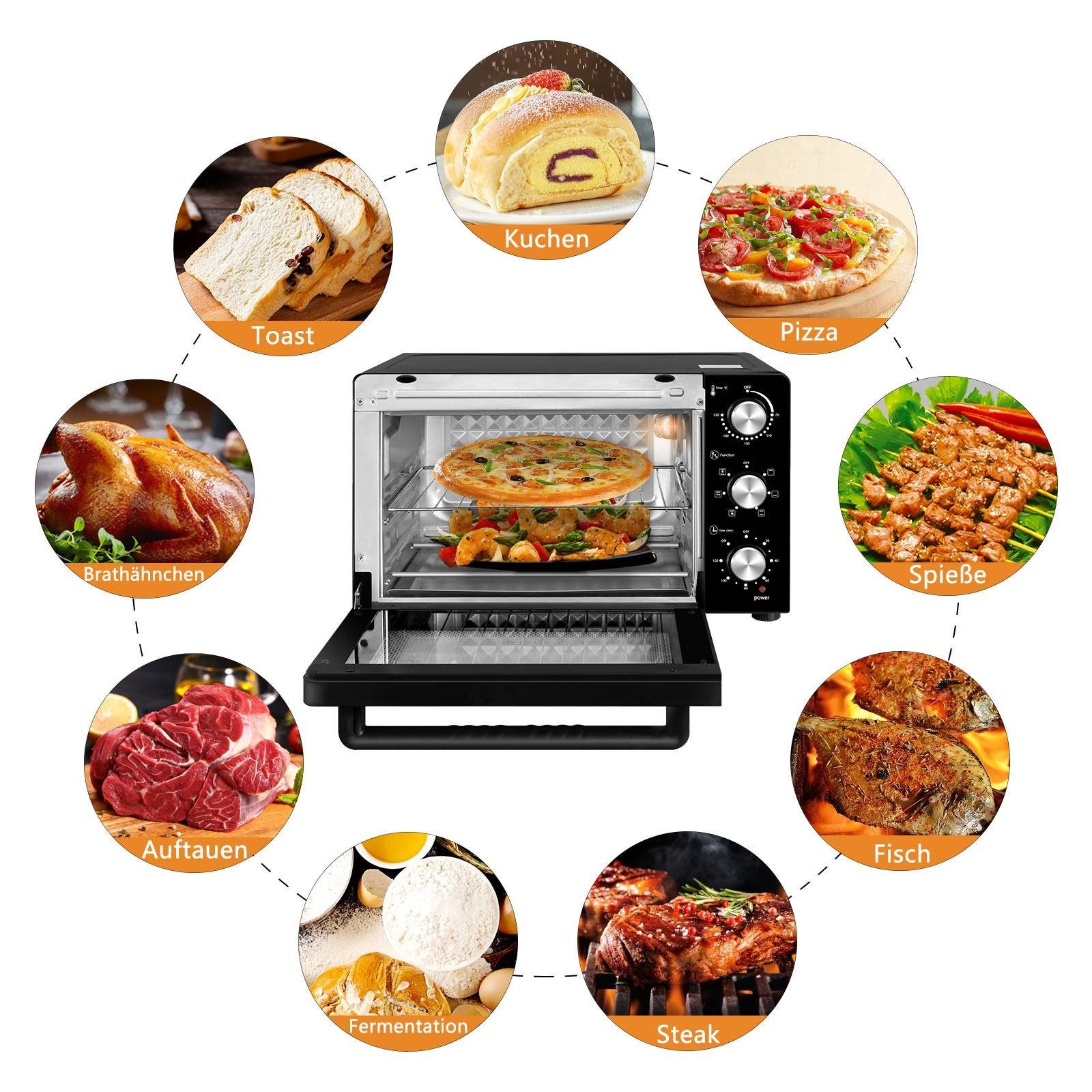 EUGAD Minibackofen, 30 L mit 3 Ebenen 6 Modi Umluft zweilagige Tür, 1500 W