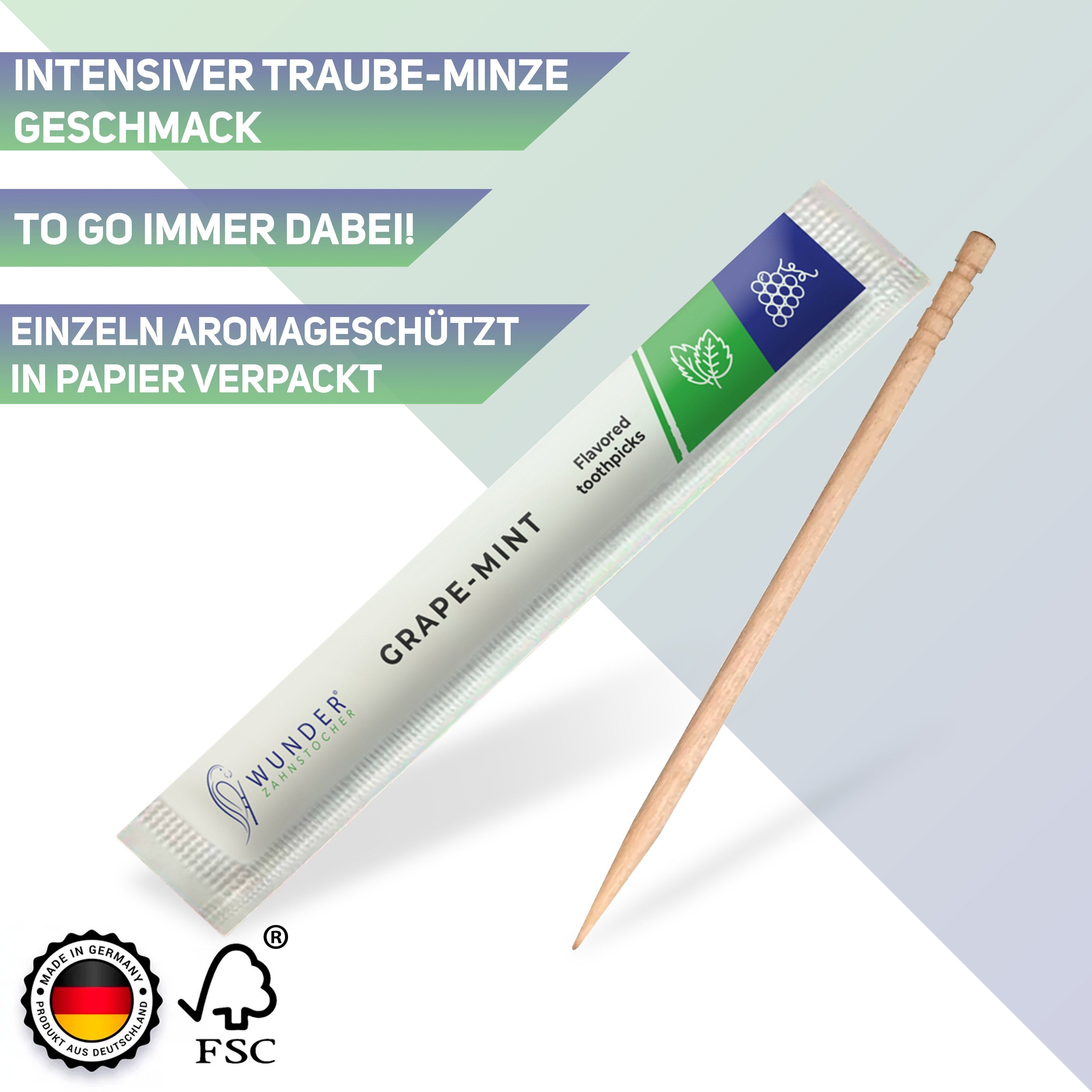 Wunder Zahnstocher Mundpflegecenter Wunder Zahnstocher - 100er Set Traube/Minze Einzeln Verpackt