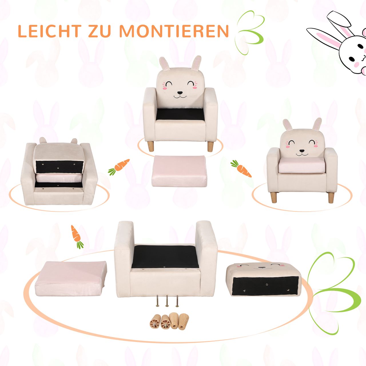 HOMCOM Kindersofa, Kindersessel, Kindercouch mit Samtoptik für Kinder 3-5 Jahre