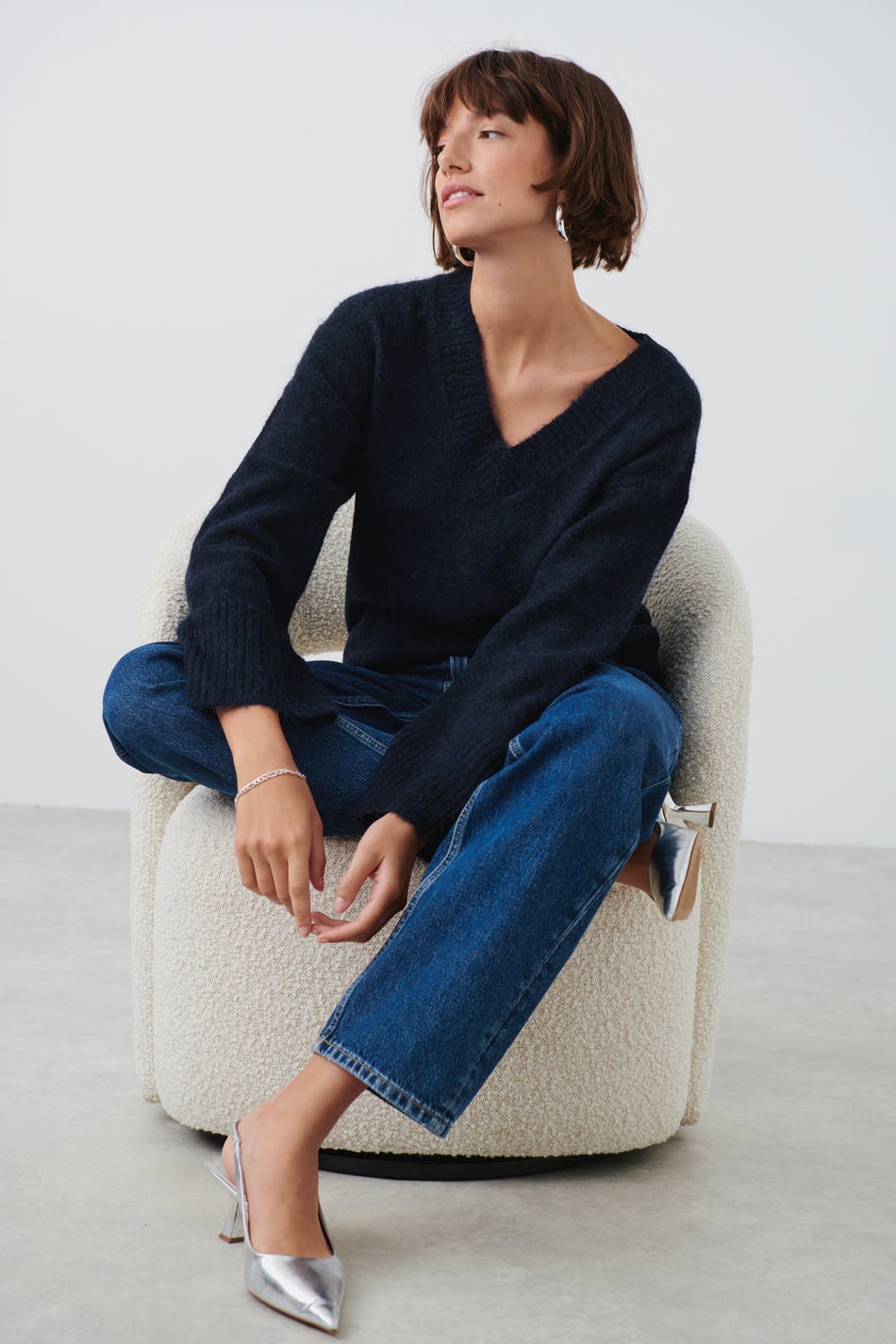 V-neck knitted sweater