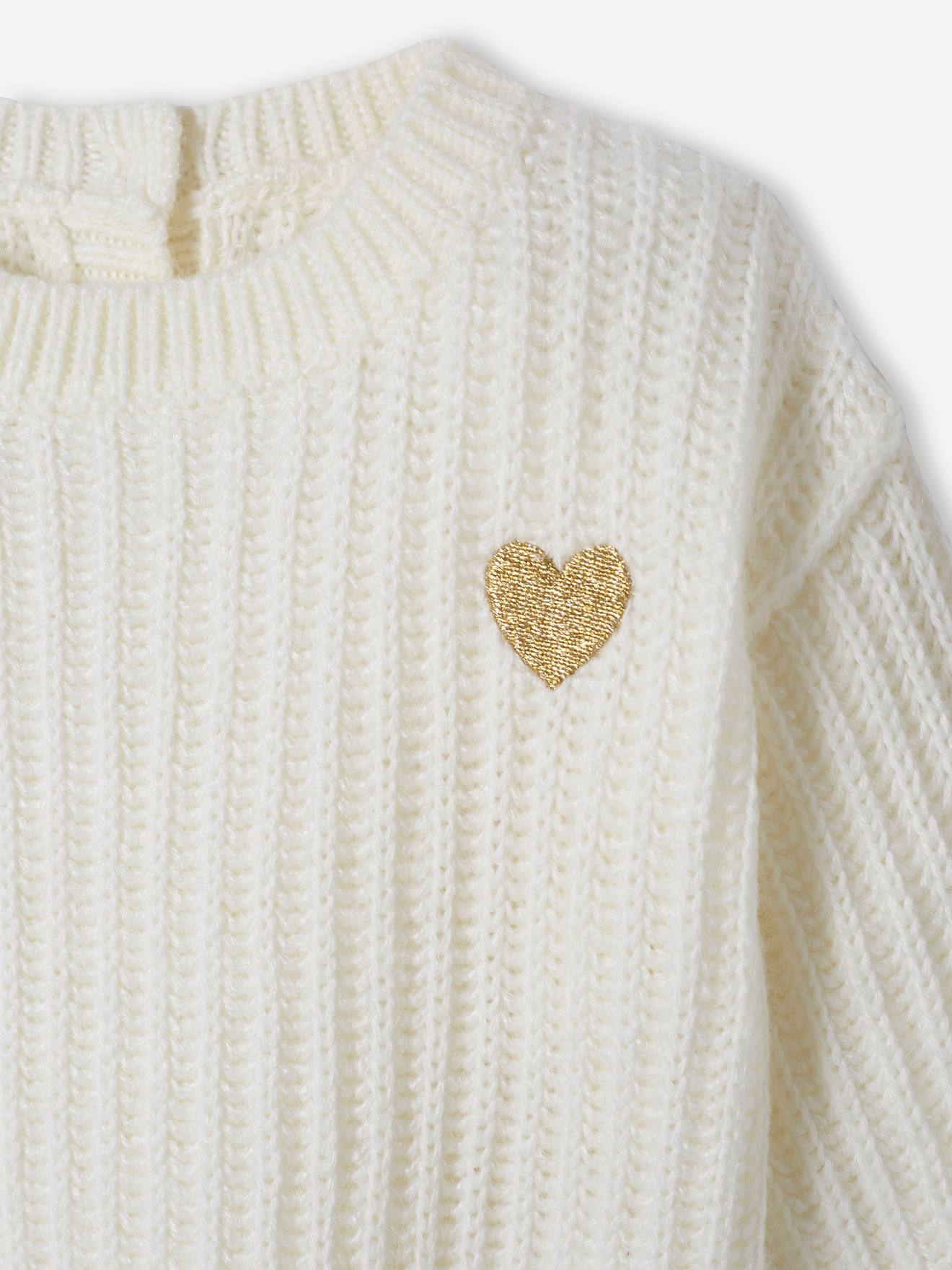 Pull tricot bébé coeur doré bleu ciel