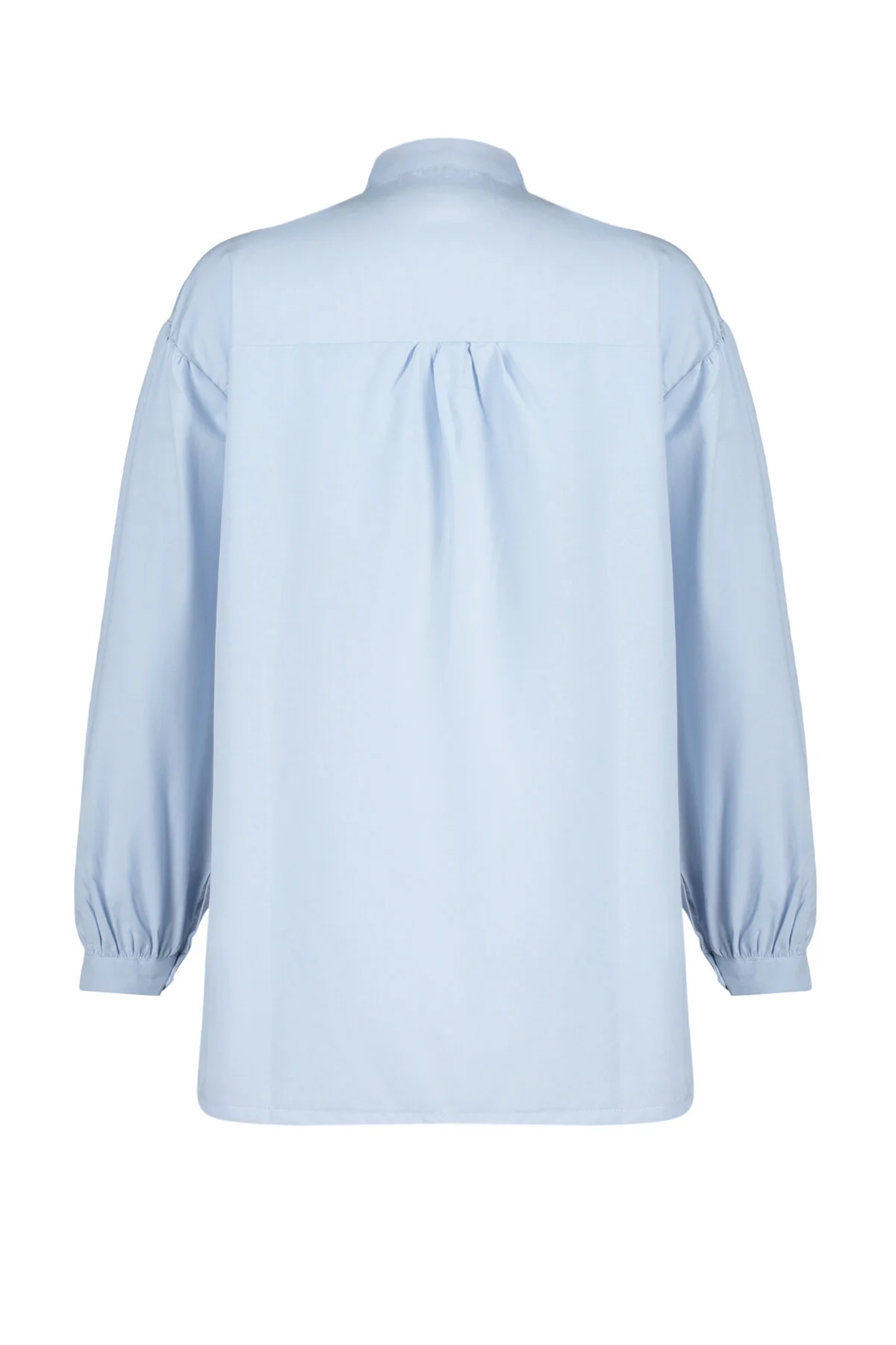 Trendyol Modest  Hellblaues Basic-Webhemd aus Baumwolle mit Rüschendetails TCTSS24TG00055