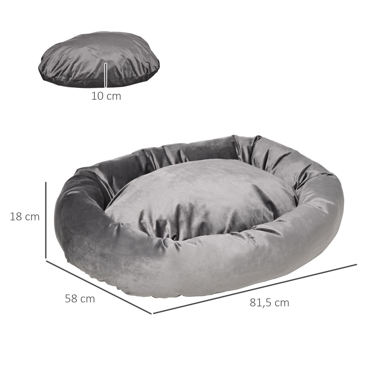 PawHut Hundebett Hundematte Hundekissen Hundematratze Hundesofa Tierbett Haustierbett rund abnehmbar waschbar für Hunde Katzen samtartiges Polyester Dunkelgrau 81,5 x 58 x 18 cm