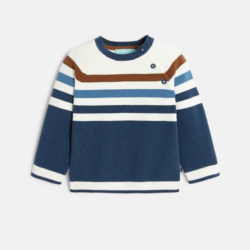Pull en maille tricot à rayures bleu bébé garçon