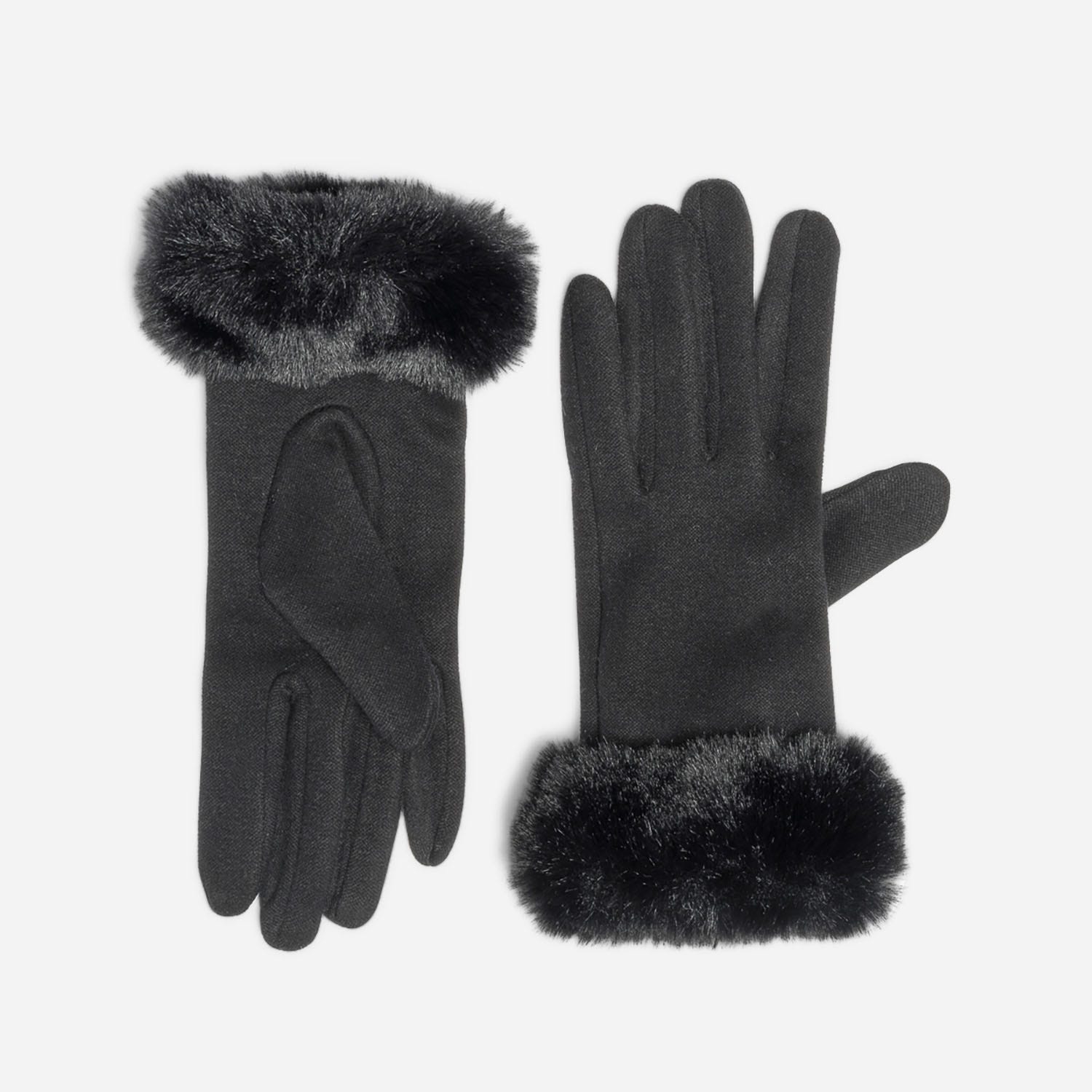 Gants noirs avec bords imitation fourrure