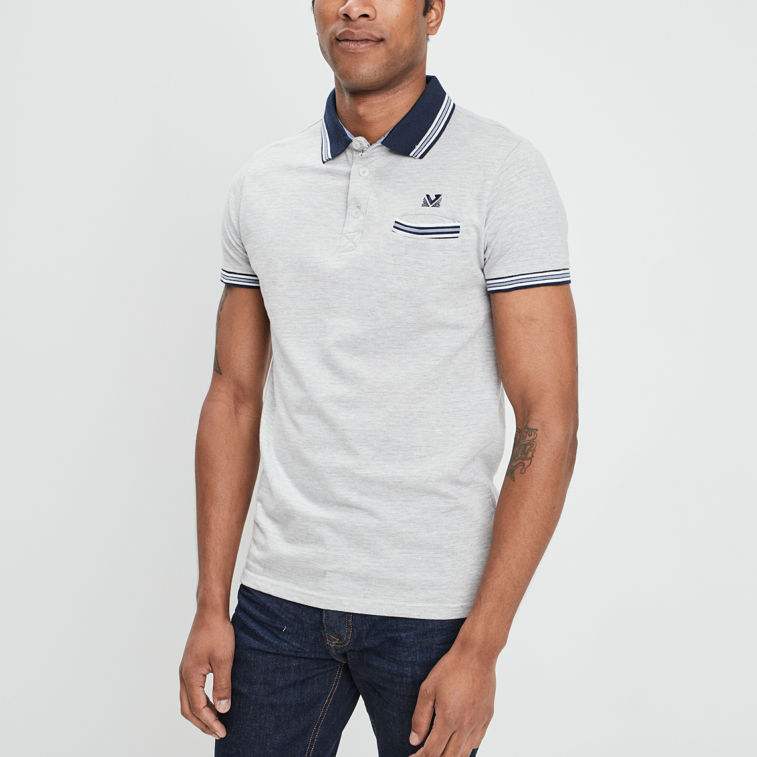 Polo manches courtes gris clair homme | La Halle