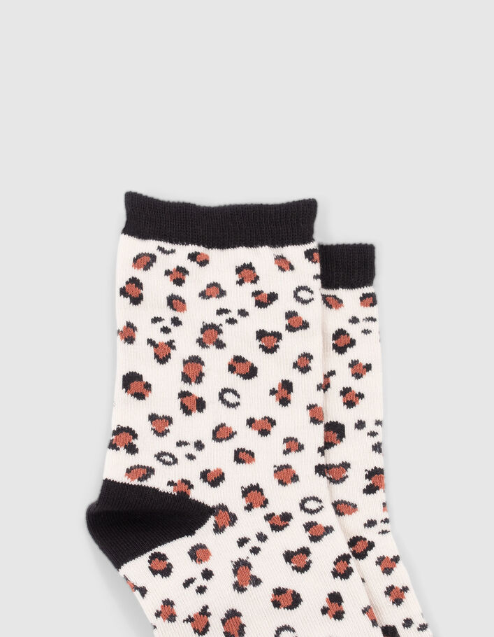 Chaussettes écrues rayures et léopard fille