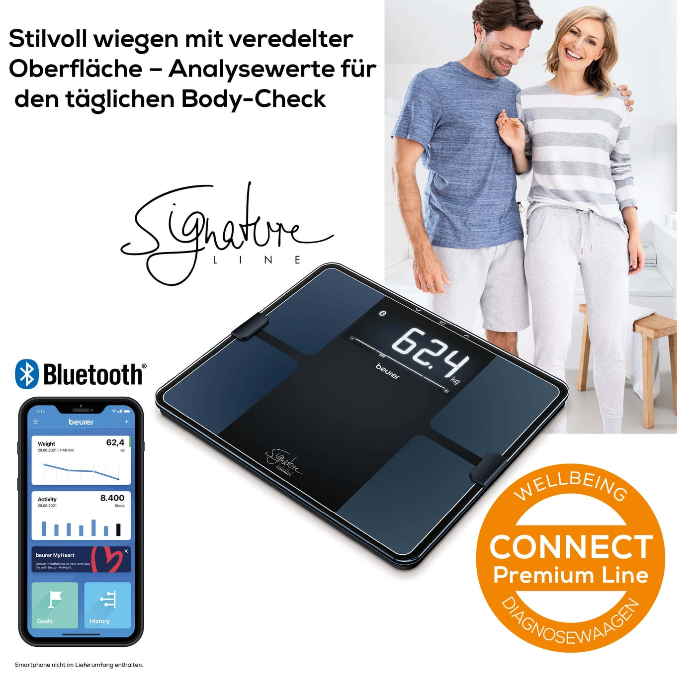 Beurer Diagnosewaage BF 915 Signature Line-Körperfettwaage mit einfacher Bedienung, App-Anbindung & XXL-Format - bis 200 kg