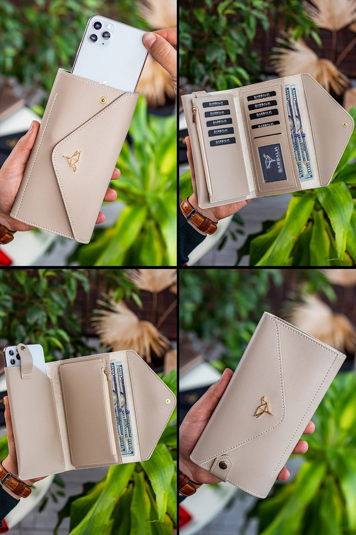 Garbalia  Beigefarbene Damenbrieftasche mit Umschlagmodell und Telefon- und Münzfach