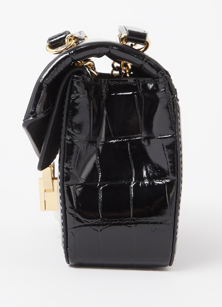 Sandro Calfskin Shoulder Bag with Crocodile Texture