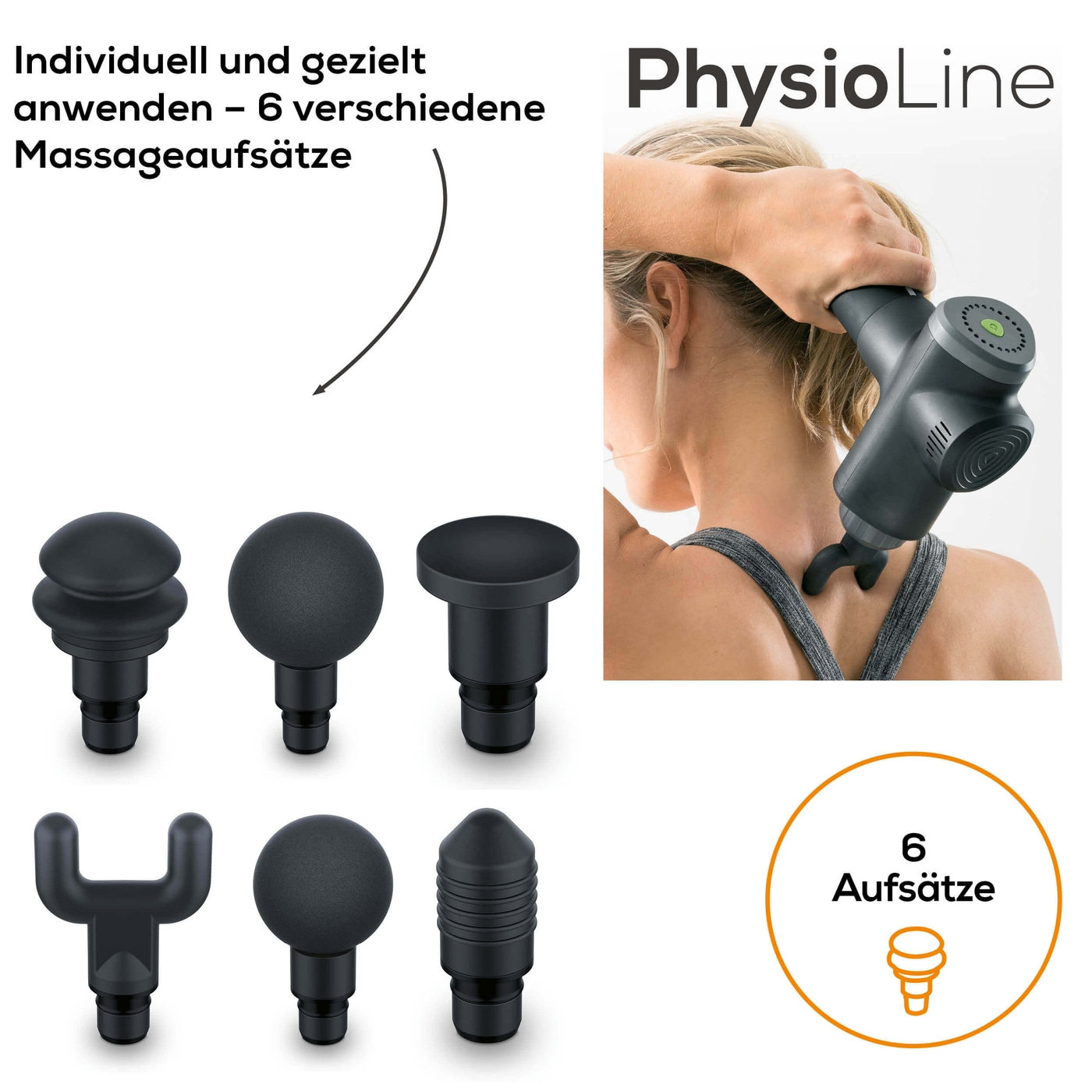 Beurer MG 180 MASSAGE GUN Muskelmassagegerät-Massage Gun zur gezielten Muskelmassage mit 6 Aufsätzen