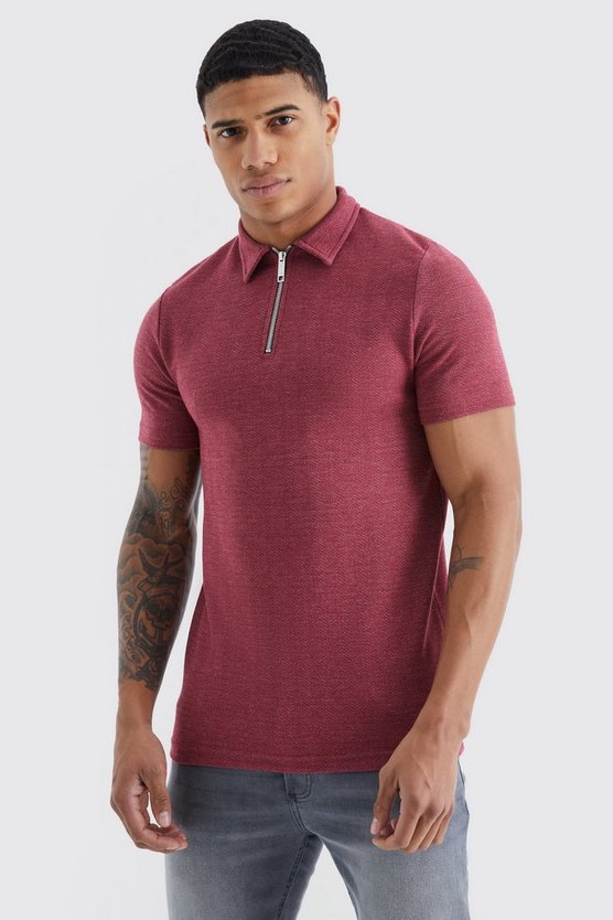 Kurzärmliges Muscle-Fit Poloshirt mit Fischgräten-Print