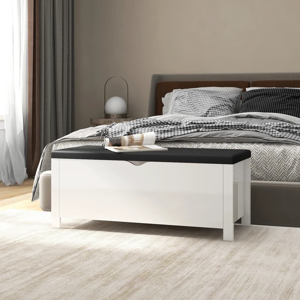 furnicato Truhe Sitzbank mit Stauraum und Kissen Hochglanz-Weiß 105x40x45cm (1 St)