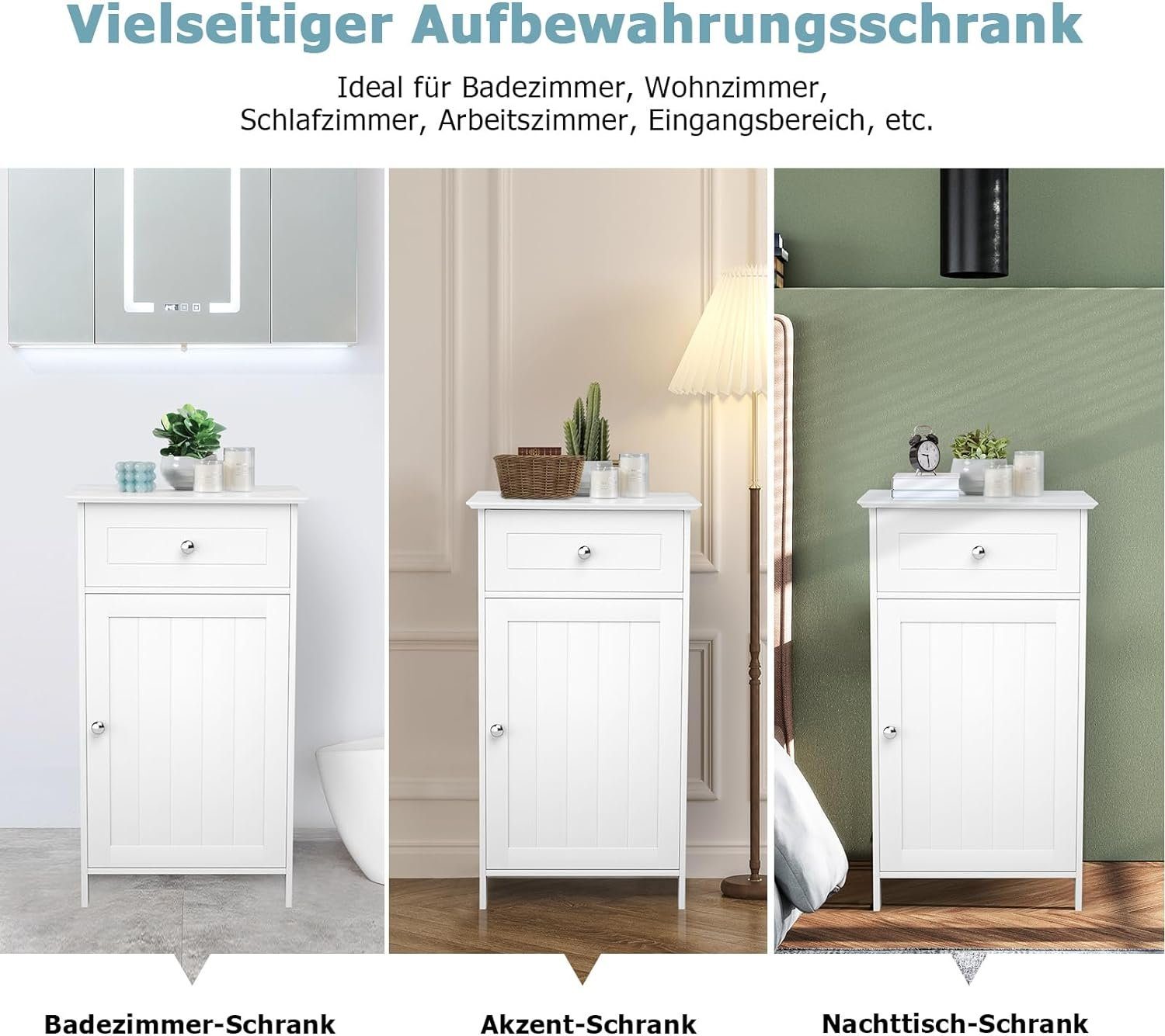 KOMFOTTEU Badkommode Badschrank, mit Schublade & Tür, 43 × 34 × 77 cm, weiß