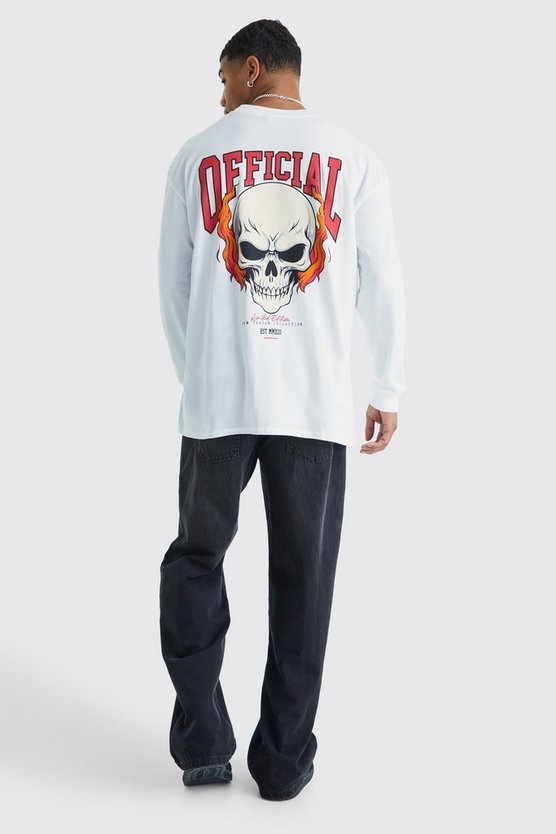 Langärmliges Oversize T-Shirt mit Totenkopf-Print