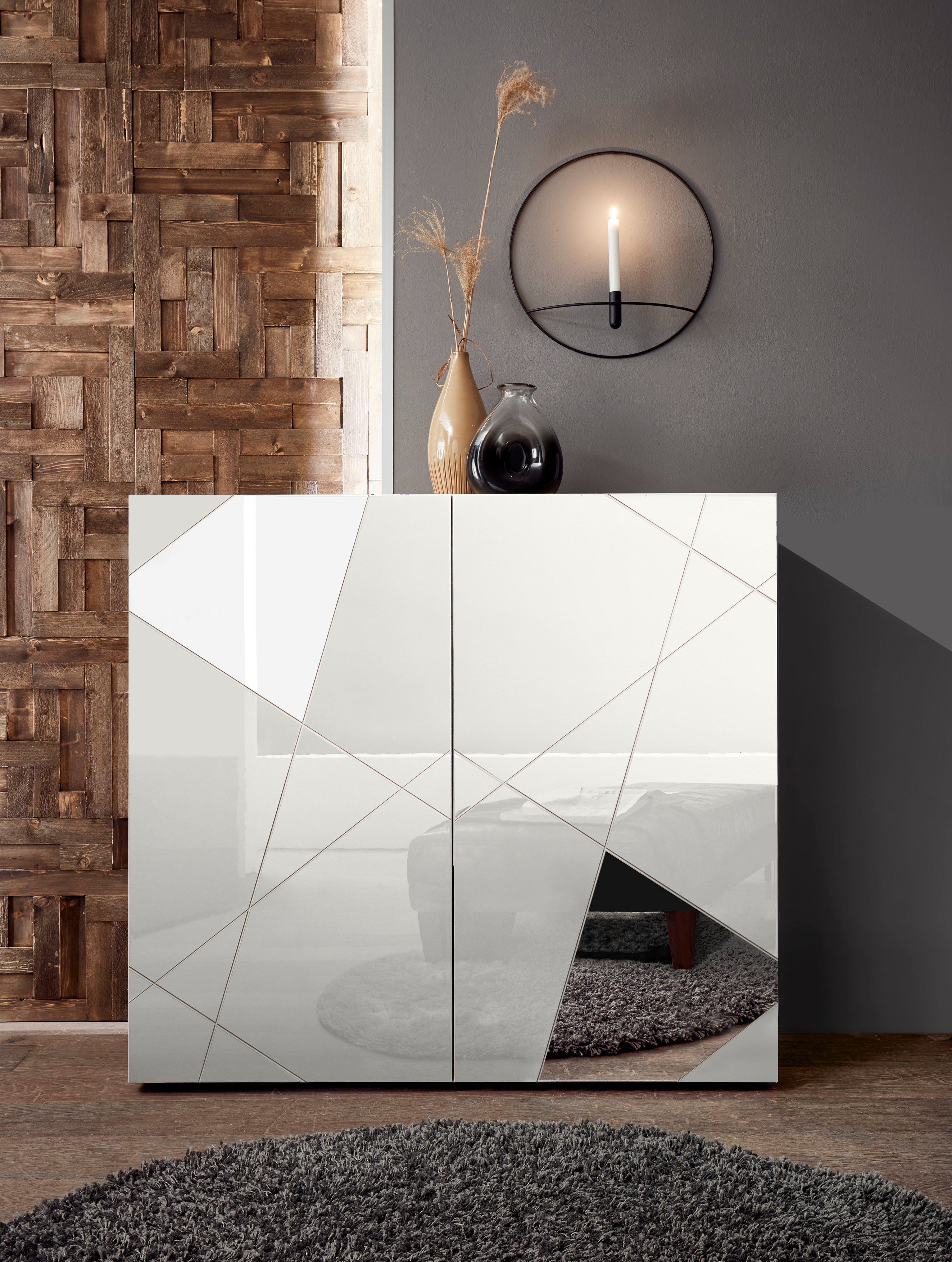 LC Highboard Vittoria, Breite 121 cm, Front mit Siebdruck und Spiegel