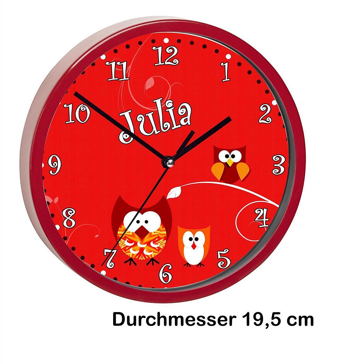 Kinder Wanduhr personalisiert mit Name Eule Rot