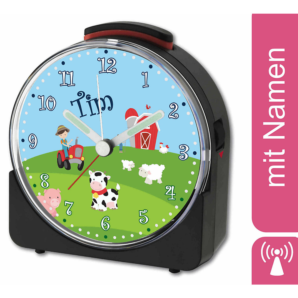 Kinder Funkwecker weiß personalisiert mit Namen Bauernhof
