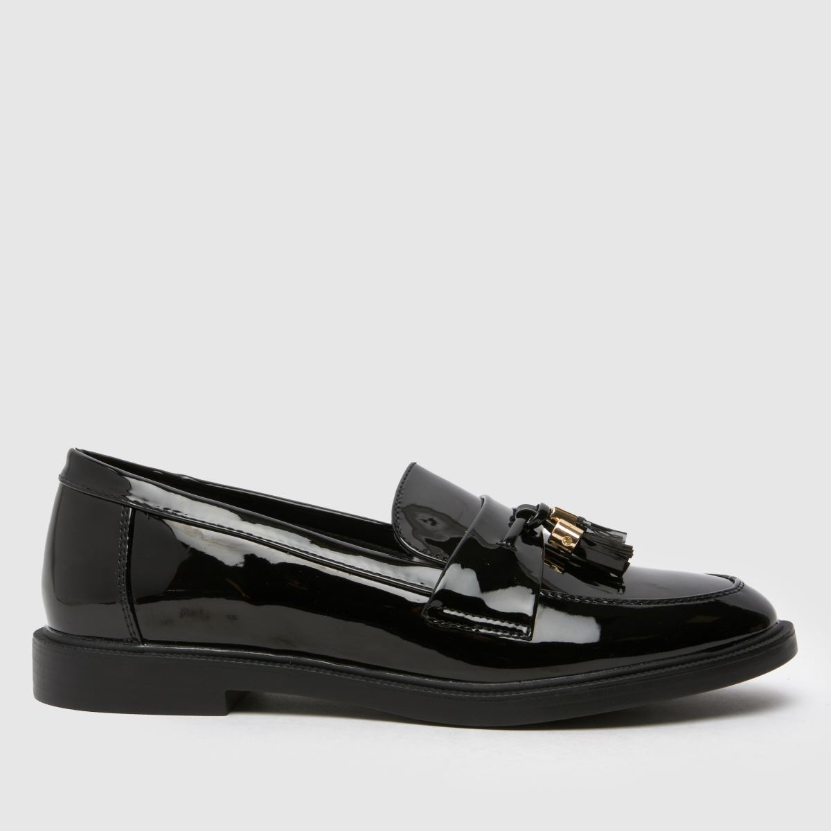 Schuh Lohan lakk bojtos mokaszin lapos cipő fekete színben