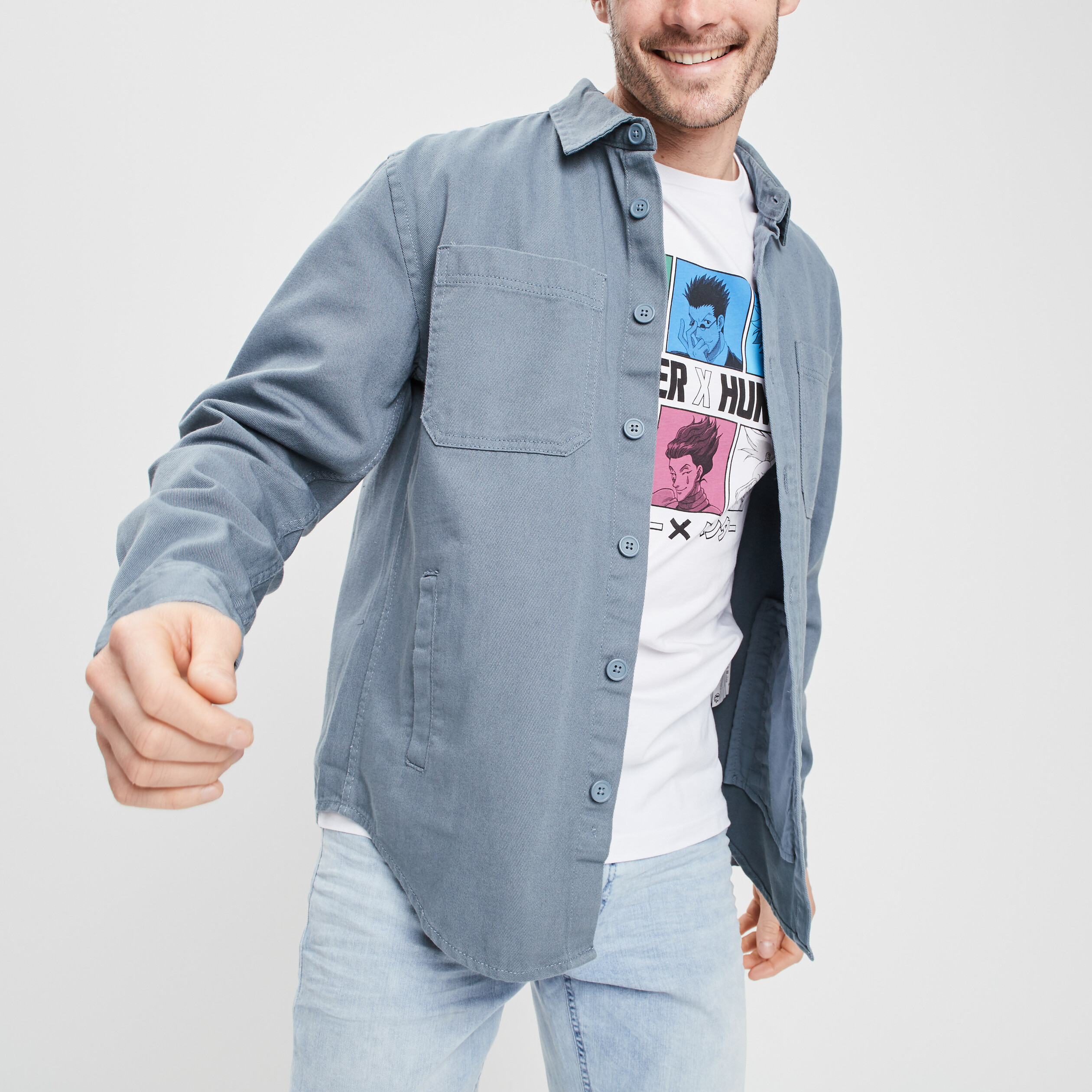 Chemise avec deux poches plaquées bleu gris homme | La Halle