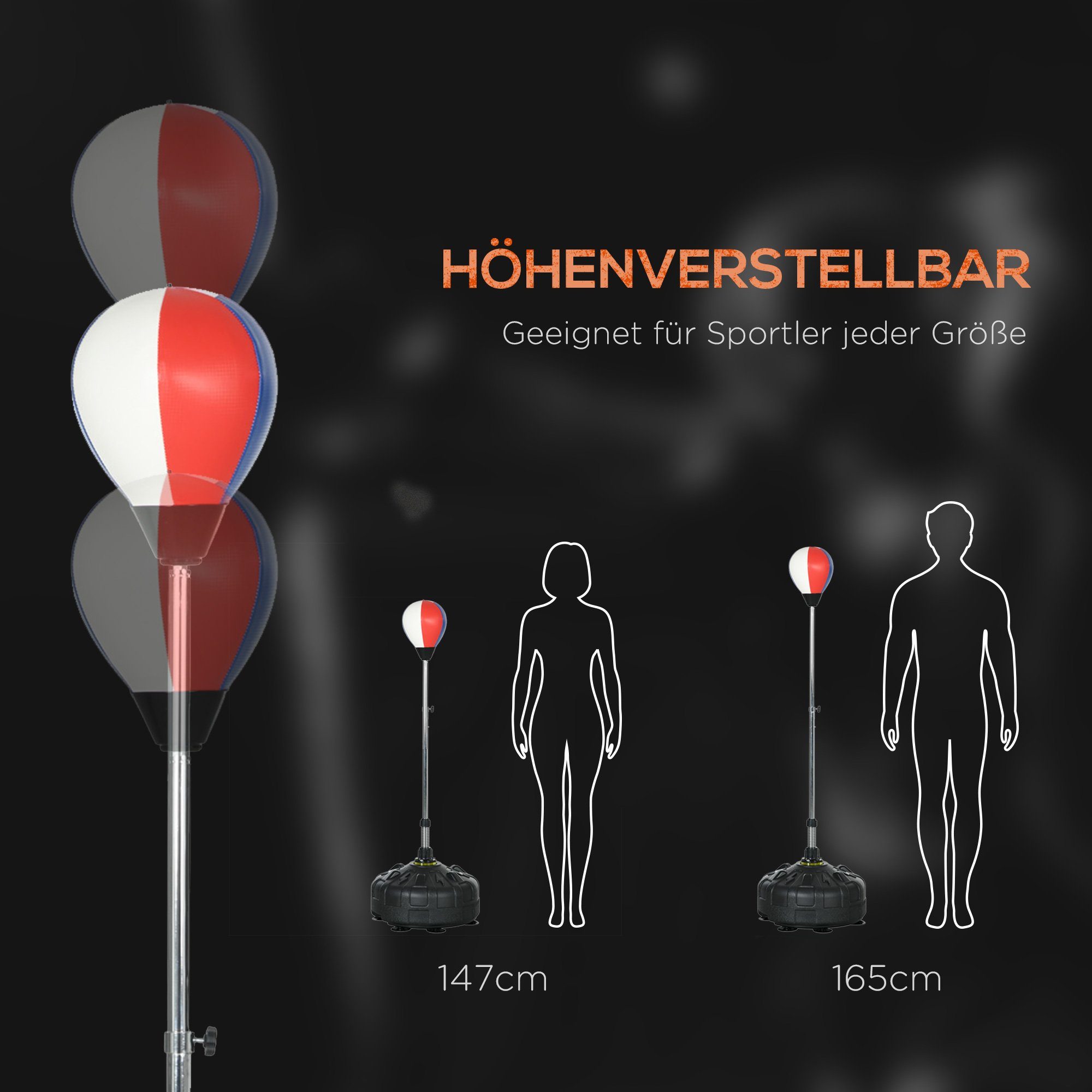 SPORTNOW Punchingball Boxball 147-165 cm höhenverstellbarer Standbox-Trainer (Standboxball, 1-tlg., Speedball), für Training, Übung, Schwarz