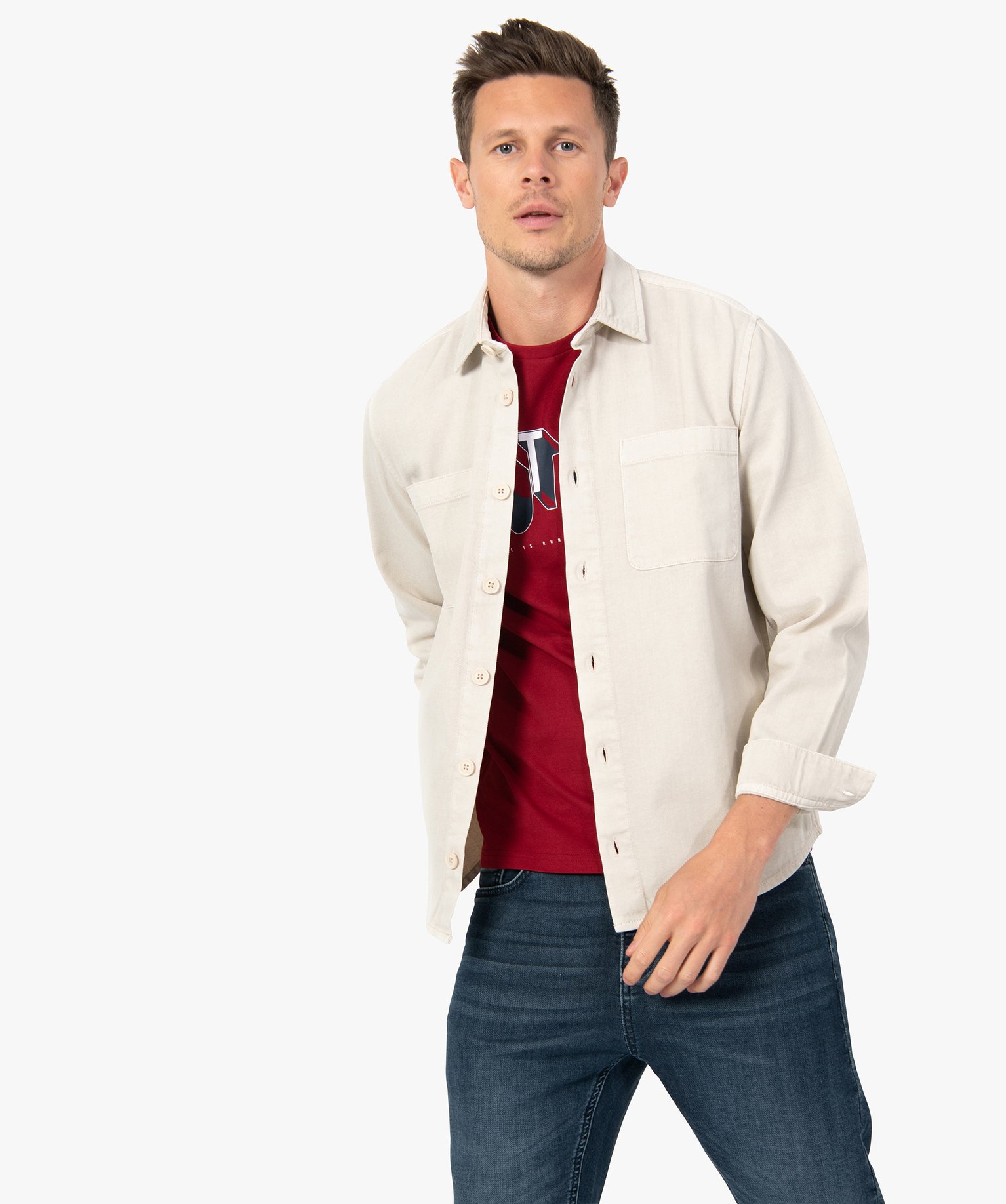 Sur-chemise homme unie aspect denim beige clair | GEMO