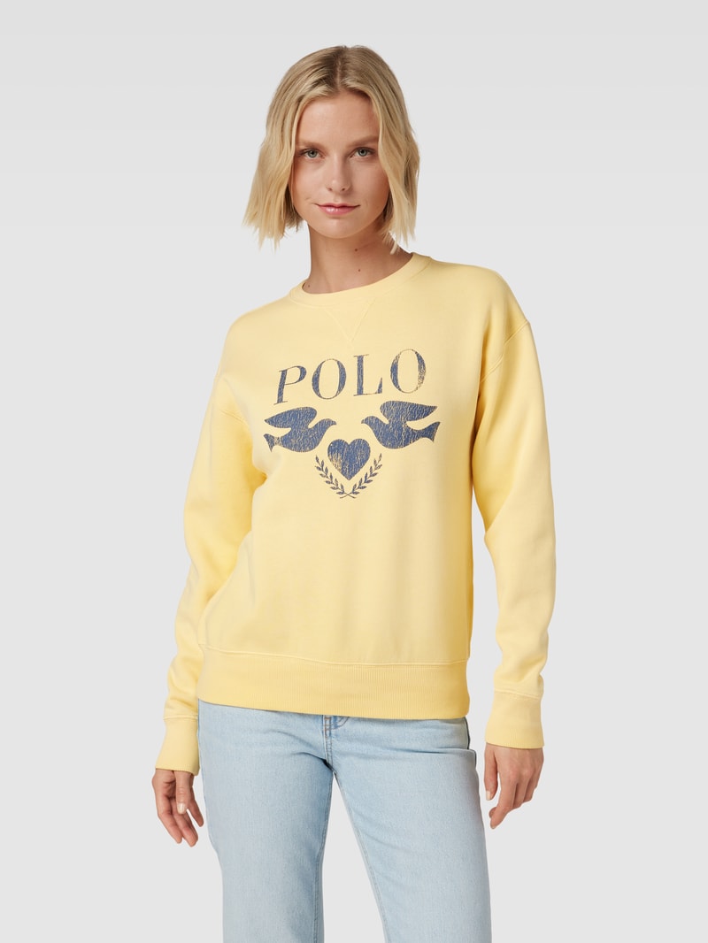 Sweatshirt mit Label-Print Modell 'DOVE' in gelb