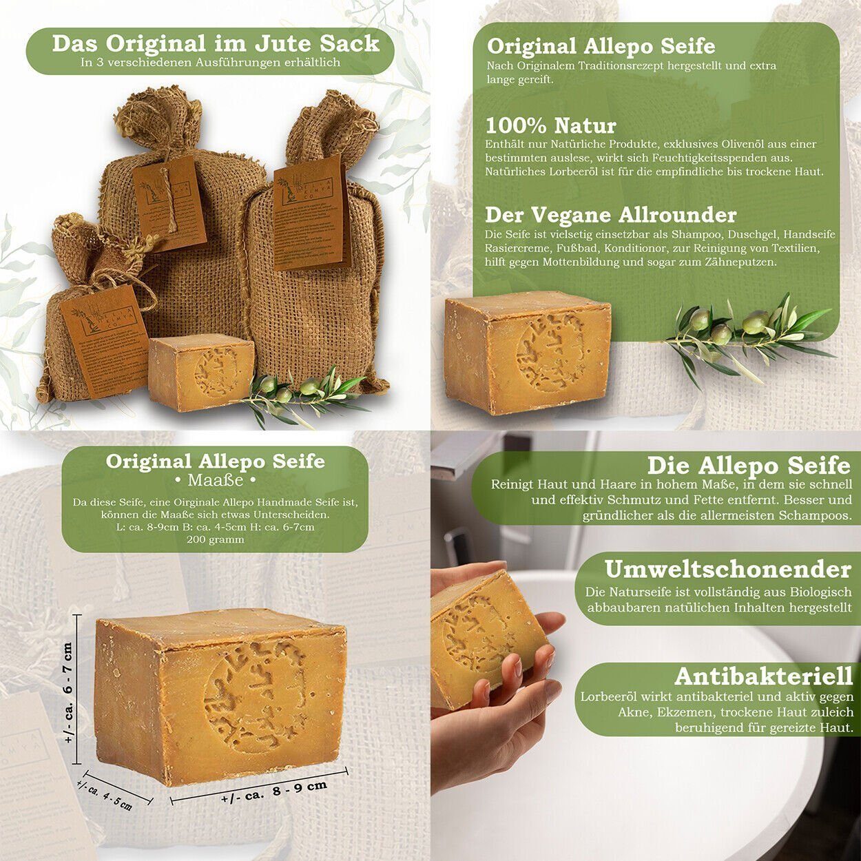 Sibastore Seifen-Set Aleppo-seife Naturseife Bio Duschseife Seife Beauty Körperpflege, 1-tlg., Anti-Aging, volumenverstärkend, lang anhaltend, feuchtigkeitsspendend