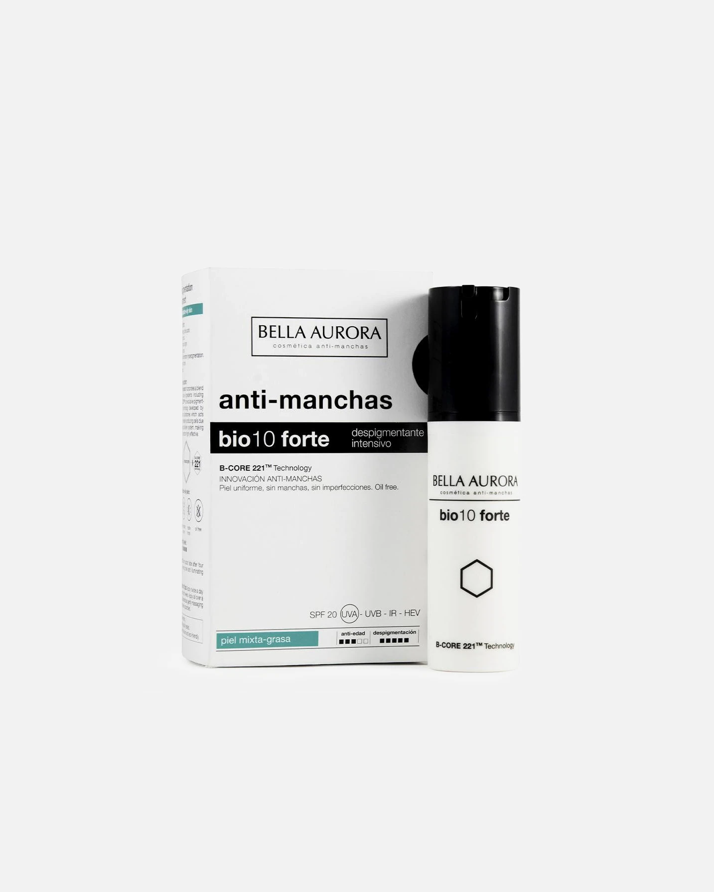 Bella Aurora BIO 10 Forte Fluid proti tmavým škvrnám. Intenzívna starostlivosť pre citlivú pleť.