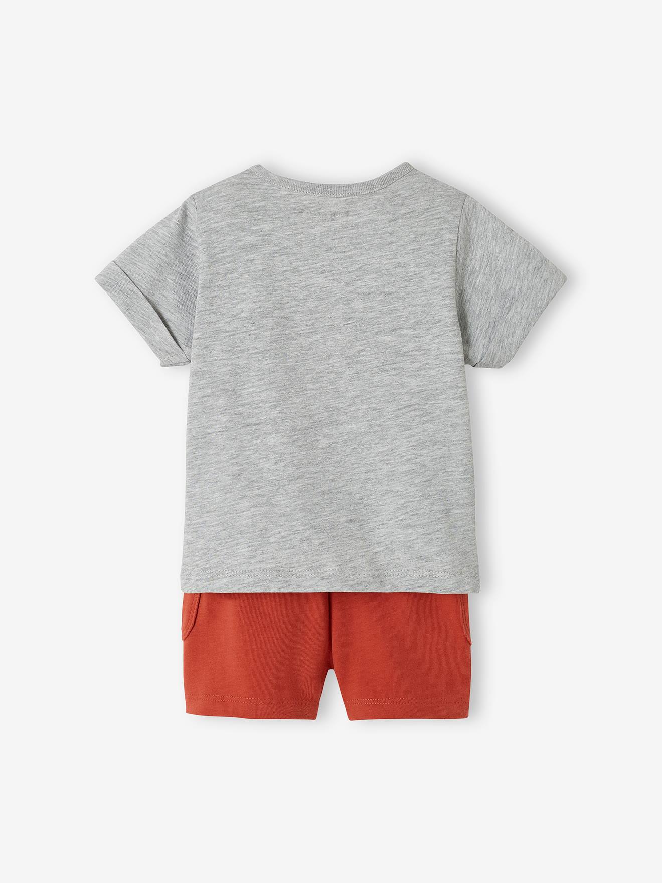 Ensemble T-shirt imprimé + short baggy bébé gris chiné