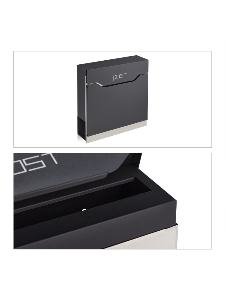 relaxdays Briefkasten in Schwarz/ Silber - (B)37 x (H)37 x (T)11 cm günstig kaufen onesize