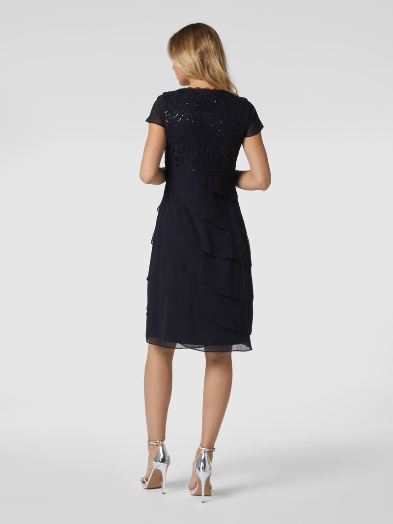 Cocktailkleid aus Spitze und Chiffon in marineblau meliert