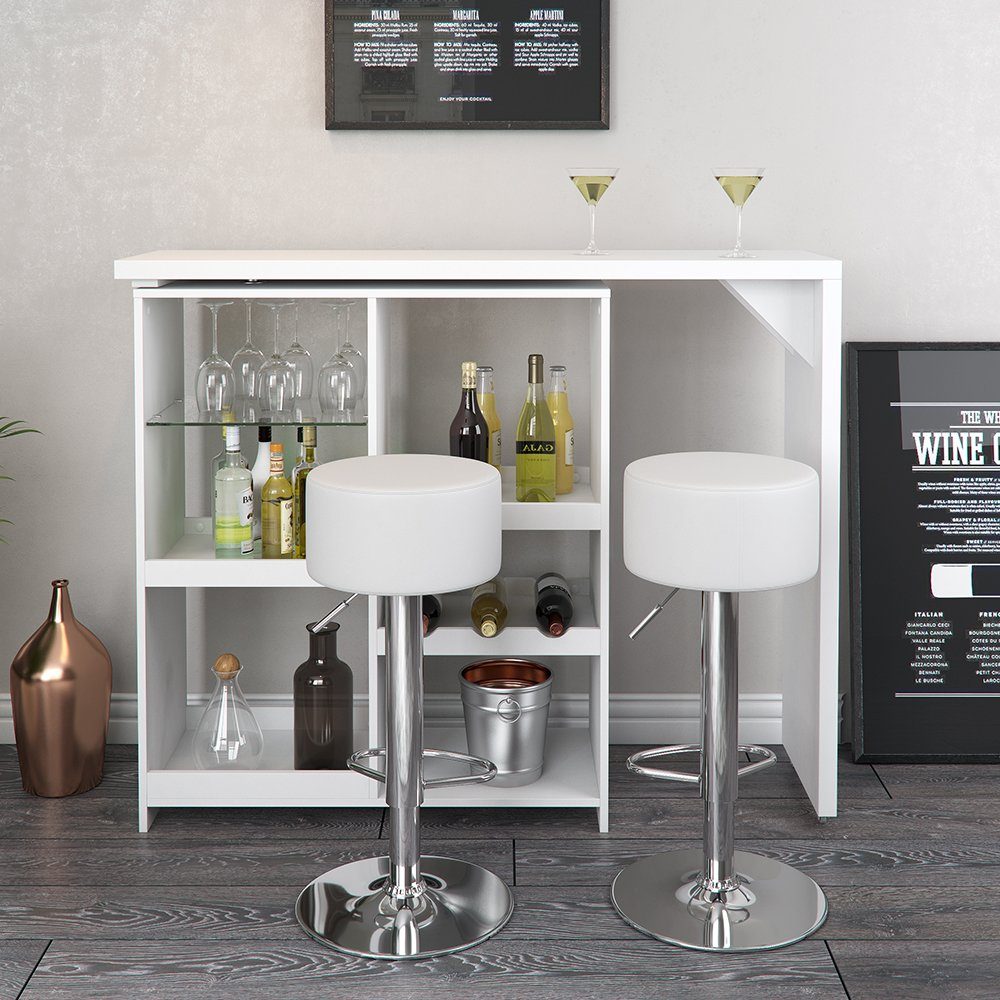 Vicco Bartisch Bartresen Stehtisch Bistrotisch VEGA Weiß drehbar inkl. Hocker