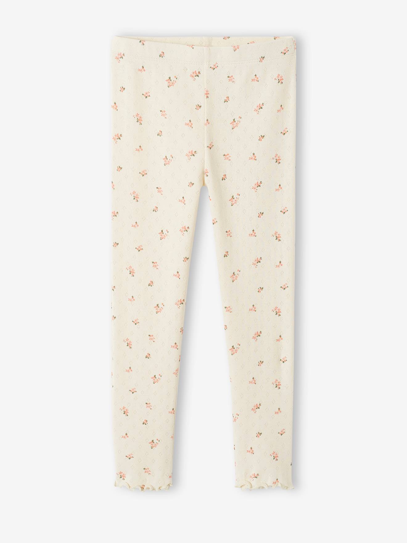 Pyjama fille en maille ajourée avec imprimé fleuri écru